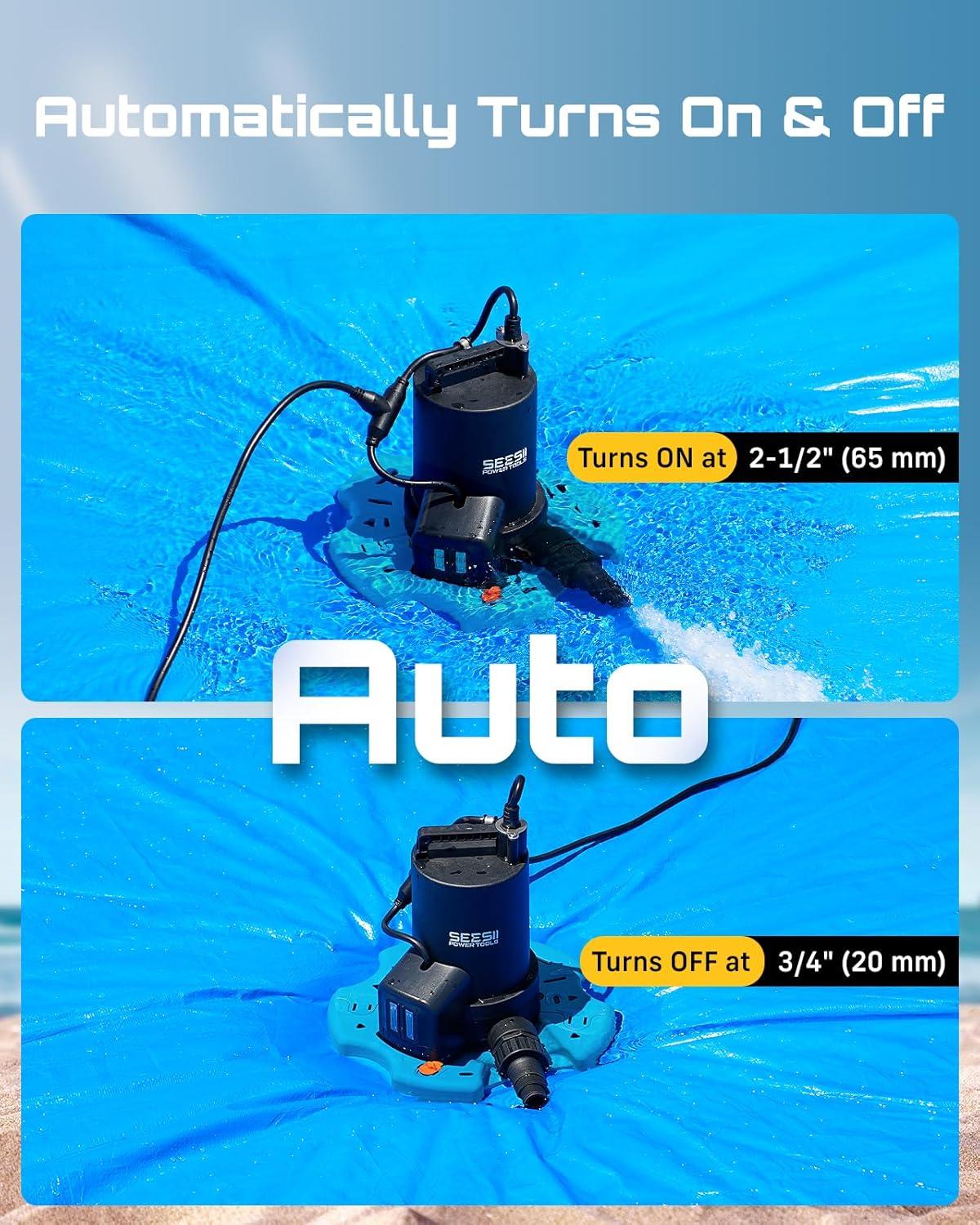 imageSEESII 13HP Pool Cover Pump  Automatic OnOff 3035GPH Submersible Water Pump with Filter Net 25ft Power Cord Check Valve Sump Pump for Swimming Pool Hot Tubs Pond Basement Rooftops