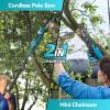imageSeesii 2 in 1 Cordless 8 inch Pole Saw ampamp Mini Chainsaw with 2 Battery Power Electric Polesaw for Tree Trimming Chain Saw with Extension Pole Limb Branch Cutter Pruner PS800Green Pole Saw
