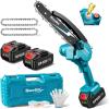 imageSeesii Mini Chainsaw 6inch Mini Chainsaw Cordless Handheld Electric Power Chain Saw with 2 Batteries for Tree Trimming Wood Cutting Best Gifts for Father Dad Husband MenLight Blue