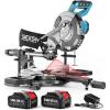 imageSEESII Sliding Compound Miter Saw Cordless Power Miter Saw with Laser Guide 8Inch 2  5000 mAh Batteries Single Bevel 45 24T TCT Blade Max Cut 2512inch Ideal for DIY ampamp Woodworking