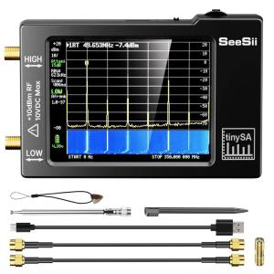 imagePortable TinySA Spectrum AnalyzerSEESII Upgraded V031 Handheld Tiny Frequency Analyzer 100kHz to 960MHz MFHFVHF UHF InputSignal Generator with 28 inch Touch Screen with ESD Protect FunctionTinySA