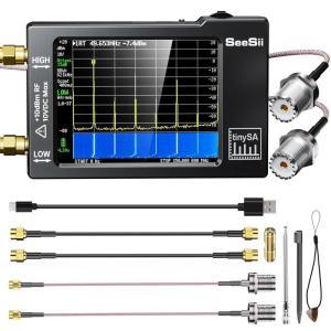 imagePortable TinySA Spectrum AnalyzerSEESII Upgraded V031 Handheld Tiny Frequency Analyzer 100kHz to 960MHz MFHFVHF UHF InputSignal Generator with 28 inch Touch Screen with ESD Protect FunctionWith Antenna Cable