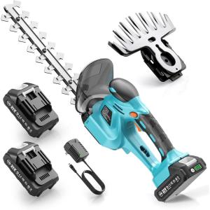 imageSEESII 2in1 Brushless Hedge Trimmers Cordless Grass Shears with Dual 20 Ah Batteries 6quot Electric Bush Shrub Trimmer with Dual Action Blade Handheld Grass Cutter for Yard Garden Lawn Pruning