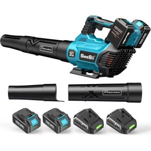 imageSEESII 40V Leaf Blower Cordless with 2 x 5200mAh Batteries and 2 Chargers 680CFM 210MPH Electric Leaf Blower with Variable Speed Control Handheld Battery Blower for Lawn Care Dust and Debris