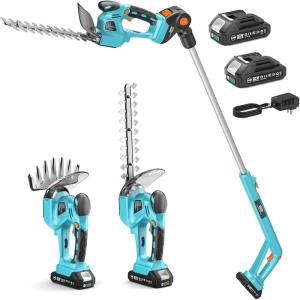 imageSEESII Brushless Pole Hedge Trimmers 2in1 Cordless Grass Shears ampamp 6quot Electric Bush Trimmer for Yard  Telescoping Pole Dual 20 Ah Batteries Handheld Grass Cutter for Tree ampamp Shrubs Lawn Pruning