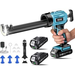 imageSEESII Cordless Caulking Gun 21V Battery Powered Caulk Gun Electric Caulking Gun w2 x 20Ah Batteries 9Pcs Caulk Remover Tool LED Light Auto Retract for Filling Sealing BlueBlue