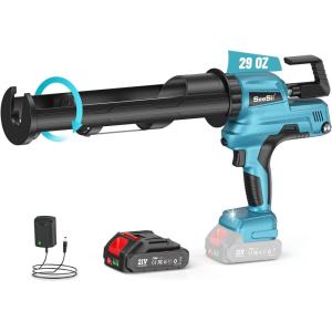 imageSEESII Electric Caulking Gun 29oz Cordless Caulk Gun with a 2000mAh Battery Stepless Speed AntiDrip Led Light Battery Powered Caulking Gun for Filling Sealing Sky BlueSky Blue