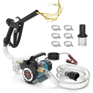 imageSEESII Electric Fuel Transfer Pump 12V 13 GPM Diesel Transfer Pump Kit with Nozzle ampamp Hoses for Transferring Diesel Kerosene Portable SelfPriming DC Oil Pump for Boat Home Farm FuelingBlue