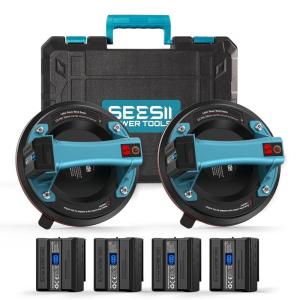 imageSEESII Electric Suction Cups for Glass 600 LBS Max Load 8quot Heavy Duty Tile Suction Cups Lifter with 4X 2400mAh Batteries Auto Start Pump Display for Lifting Large Glass Tile Granite MetalTwo Pack