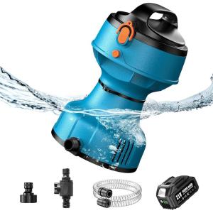 imageSEESII Floating Water Pump Battery Powered 720GPH Cordless Water Transfer Pump w 2 Pcs 4000 mAh Batteries ampamp Charger 25 ft of Lift 34quot Outlet Portable Small Pump for Pool Pond RV Boat GardenOne Battery