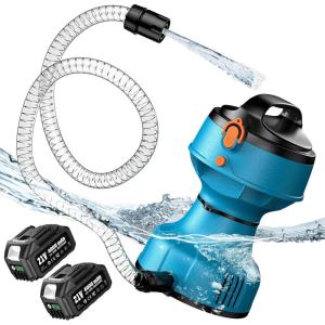 imageSEESII Floating Water Pump Battery Powered 720GPH Cordless Water Transfer Pump w 2 Pcs 4000 mAh Batteries ampamp Charger 25 ft of Lift 34quot Outlet Portable Small Pump for Pool Pond RV Boat GardenTwo Batteries
