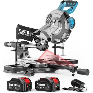 imageSEESII Sliding Compound Miter Saw Cordless Power Miter Saw with Laser Guide 8Inch 2  5000 mAh Batteries Single Bevel 45 24T TCT Blade Max Cut 2512inch Ideal for DIY ampamp Woodworking