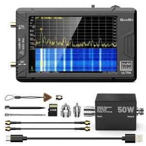 imageSeeSii TinySA Ultra ZS406 Spectrum Analyzer 40 Inch 100kHz to 54GHz Handheld Tiny Frequency Analyzer with 32Gb Card 2in1 Signal Generator MFHFVHF UHF InputV04612025 UpgradedWith 50W Attenuator