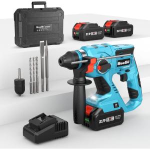 imageSeesii 21V Cordless Rotary Hammer Drill 2x40Ah Battery Power Hammer with SDSPlus Change Adapter Including 3 Drill Bits FlatPoint Chisels Lightweight Electric Hammer Drill for DIY ProjectsBlue