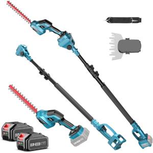 imageSeesii 3in1 Cordless Pole Hedge Trimmer 21V Electric Hedge ampamp Grass Trimmer with 240Ah Rechargeable Batteries 16ft Reach Extended Pole with 180 Adjustable Angle for High Shrubs Bush and Grass