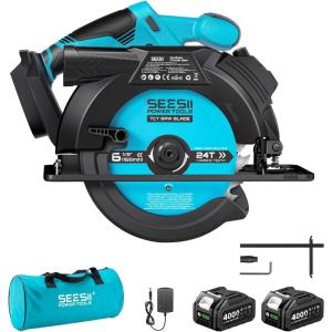 imageSeesii 612quot Cordless Circular Saw with Battery and Charger5200 RPM Electric Power Saw with Laser and Rip Guide for Precise Wood CuttingMax Cut Depth 214quot901716quot 45 for Home Renovationcordless circular saw