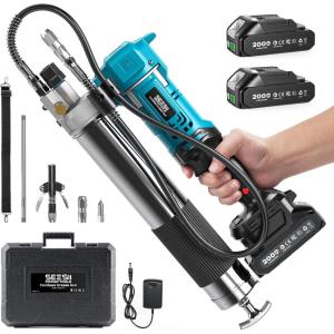 imageSeesii Grease Gun Battery Powered High Efficiency 64 ozmin 10000 PSI Electric Grease Gun with 394 Long Hose ampamp LED Light 2  20AH Batteries Built for Farmers Truckers ampamp Heavy Equipment