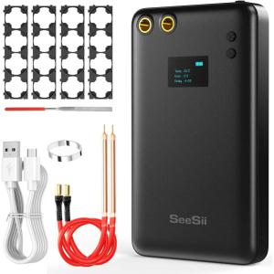imageSpot Welder Seesii 80 Gears Adjustable Portable Spot Welder with LCD ScreenBuiltin 6000mah Battery Spot Welder with 5m Nickel ampamp 4X4 Holders for 01015mm Nickel Strip Welding Making Battery Packs