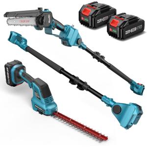imageSEESII 6in1 Cordless Pole Saw ampamp Hedge Trimmer Grass Shears Combo Kit Electric Mini Chainsaw with 240 Ah Batteries Extension Tree Pruner Bush Trimmer Limb Branch Cutter 16ft Long Reachpole saw hedge trimmer combo