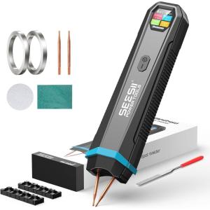 imageSEESII Battery Spot Welder Rechargeable Battery Welder with Visual Display 3360W Max Power with 199 Gears Copper Tips Portable Spot Welder for Lithium Battery DIY Repairs Outdoor UseSE302