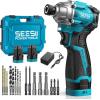 imageSEESII 168V Impact Driver Kit 14quot Hex Cordless Impact Driver Set ampamp 220Ah Batteries 150Nm Max Torque1327 Inlbs Brushless Power Impact Driver w 16Pcs Drill Bits 03300RPM Variable SpeedBlueblack