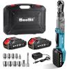 imageSeesii 21V Cordless Electric Ratchet Wrench Set 66Ftlbs 200RPM Power Ratchet Wrench 38quot Variable Speed Trigger 2x 20A Batteries ampamp Charger 8 Sockets 14quot and 12quot Adapter 3quot Extension Bar12 inch