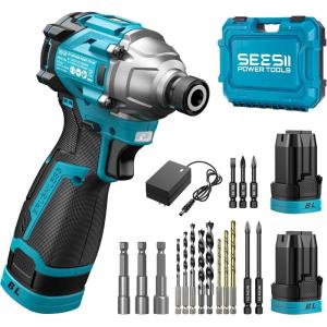 imageSEESII 168V Impact Driver Kit 14quot Hex Cordless Impact Driver Set ampamp 220Ah Batteries 150Nm Max Torque1327 Inlbs Brushless Power Impact Driver w 16Pcs Drill Bits 03300RPM Variable SpeedBlueblack