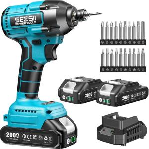 imageSEESII Cordless Impact Driver Kit 21V Max Torque 1590 Inlbs180 Nm Impact Driver Set with Two 20 Ah Batteries 14quot Hex Chuck Power Impact Driver w 20 Pcs Drill Bits 02500 RPM Variable Speed