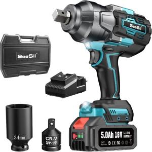 imageSEESII Impact Wrench 1180FTLBS1600Nm 2200IPM 34 Impact Gun High Torque Electric Cordless Impact Wrench with 18V 1x50Ah Battery 2 Sockets and Case for Home Car Truck Tire Lug Nut Removal Tool Set1600Nm