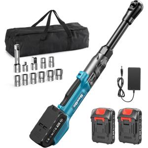 imageSeesii 21V Cordless Electric Ratchet Wrench Set 66Ftlbs 200RPM Power Ratchet Wrench 38quot Variable Speed Trigger 2x 20A Batteries ampamp Charger 8 Sockets 14quot and 12quot Adapter 3quot Extension Bar38 inch Extended
