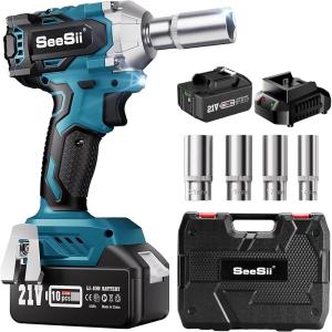 imageSeesii 38quot Cordless Impact Wrench Power Impact Gun wMax Torque 330Ftlbs450Nm 40Ah Rechargable Battery ampamp 4 Sockets Compact Power Impact Wrench for Lightduty Work Car HomeWH450