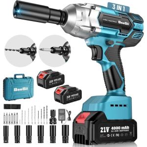 imageSeesii Cordless Impact Wrench 1180Ftlbs 1600Nm 12 High Torque Brushless Impact Gun 2500IPM 18V Power Impact Wrench 2  5000mAh Battery 4 Sockets Variable Speeds for CarTruck RVMowerWH810650Nm