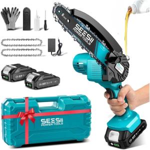 imageSEESII 2in1 Cordless Pole Saws for Tree Trimming 6 Inch Mini Electric Chainsaw with 2 x 4000mAh Batteries Battery Powered Chain Saw with Extension Pole Tree Trimmer Limb Branch Cutter PrunerBlue6 Inch Saw