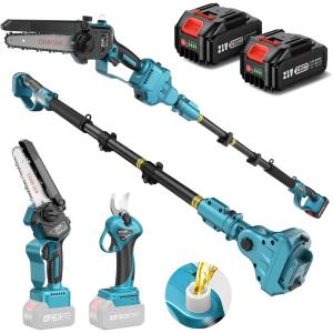 imageSEESII 6in1 Cordless Pole Saw amp Hedge Trimmer Combo Electric Mini Chainsaw with 240 Ah Batteries Extendable Tree Pruner Bush Trimmer Limb Branch Cutter Grass Shears 15Ft Long Reachpole saw pruning shears combo