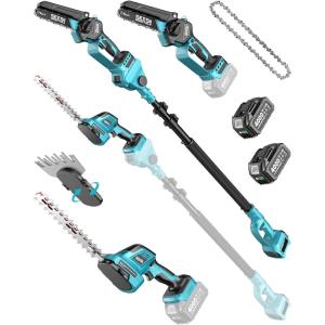 imageSEESII 6in1 Cordless Pole Saw amp Hedge Trimmer Combo Electric Mini Chainsaw with 240 Ah Batteries Extendable Tree Pruner Bush Trimmer Limb Branch Cutter Grass Shears 15Ft Long Reachpolesaw hedge trimmer