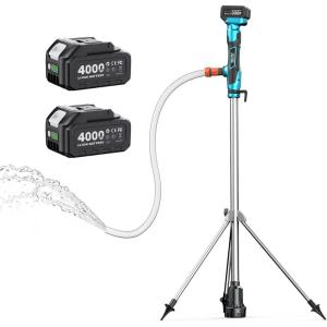 imageSEESII Cordless Stick Water Transfer Pump with Tripod Stand Handsfree Portable Electric Sump Pump 720GPH amp 2 x 40Ah Batteries 32FT Lift for Pool Draining Boat Bilge Garden Rain Barrel Basement