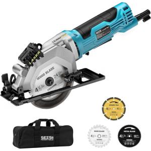 imageSeesii Mini Circular Saw with Laser Guide48A 4000 RPM Compact Corded Circular Saw with Rip Guide3 Blades 412 for WoodSoft MetalTilePlastic CuttingMax Cut Depth 1111690118 45412 corded