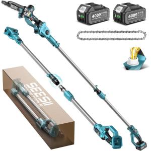 imageSEESII 10Inch 2in1 Cordless Pole Saw amp Mini Chainsaw 21V Battery Powered Brushless Electric Tree Trimmer with Extension Pole 24000mAh Batteries Automatic OilingLightweight Handheld Pruner10 inch pole saw