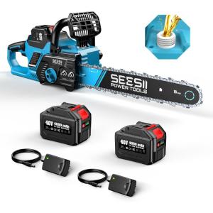imageSEESII 40V 16Inch Cordless Chainsaw Brushless Electric Chain Saws with 240Ah Batteries amp Charger ToolFree Chain Tension Auto Oiling for Tree Trimming Wood Cutting Yard Work40V16 INCH
