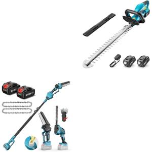 imageSEESII Cordless Hedge Trimmer for Garden Electric Handheld Bush TrimmerSEESII 6in1 Cordless Pole Saw amp Hedge Trimmer Combo