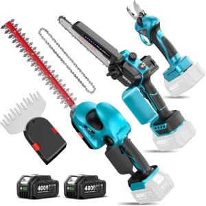imageSEESII Electric Chainsaw Cordless 12inch Handheld Chain Saws with a 40Ah Battery Tree Saw with Toolfree Chain Tension Auto Oiling for Wood Cutting Trimming Branch2x4000mAh 3in1 Combo Kit