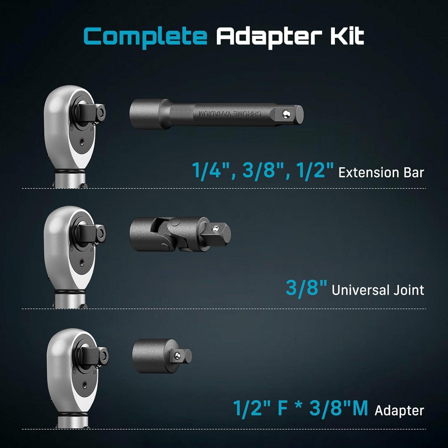 imageSeesii Torque Wrench Set 14 38 12 Drive Click Type Torque Wrench Kit with Adapters 3 Accuracy Dual Scale 72Tooth Ratchet for Car Motorcycle Bike Repair
