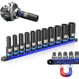 image12 Inch Drive Impact Socket Set 11Piece Metric 1024mm Professional Chromoly Steel CRMO 6Point Shallow Sockets for Impact Wrench Automotive Repair amp General Mechanic ToolsMetric Deep  11pc