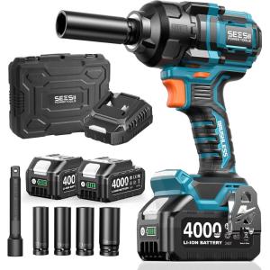 imageSeesii Impact Wrench 886 Ftlbs1200Nm 12 High Torque Impact Gun with 21V 2x40Ah Battery Electric Impact Driver 2900IPM 5 Socket Cordless Impact Wrench for Home CarMowerPickupTruck RV1200Nm with Two Batteries