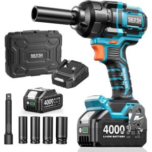 imageSeesii Impact Wrench 886 Ftlbs1200Nm 12 High Torque Impact Gun with 21V 2x40Ah Battery Electric Impact Driver 2900IPM 5 Socket Cordless Impact Wrench for Home CarMowerPickupTruck RV1200Nm with One Batteries