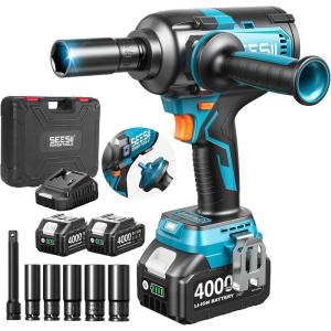 imageSeesii Upgraded Cordless Impact Wrench 885Ftlbs 1200Nm 12 Impact Gun with Detachable Side Handle 21V High Torque Power Impact Driver 2x 40Ah Batteries for Family CarPickup TruckMowerBlue12
