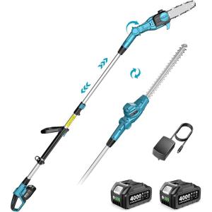 imageSEESII 2in1 Cordless Pole Saw amp Hedge Trimmer Combo 8 Electric Pole Chainsaw with 240 Ah Batteries 16Inch Extension Pole Hedge Trimmer Bush Tree Pruner Limb Branch Cutter 15ft Long ReachBright Blue