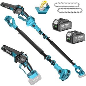 imageSEESII 2in1 Cordless Pole Saw amp Hedge Trimmer Combo 8 Electric Pole Chainsaw with 240 Ah Batteries 16Inch Extension Pole Hedge Trimmer Bush Tree Pruner Limb Branch Cutter 15ft Long ReachSky Blue