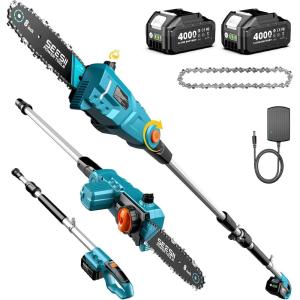imageSEESII 2in1 Cordless Pole Saw amp Hedge Trimmer Combo 8 Electric Pole Chainsaw with 240 Ah Batteries 16Inch Extension Pole Hedge Trimmer Bush Tree Pruner Limb Branch Cutter 15ft Long ReachTrue Blue