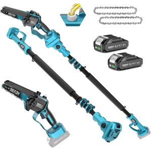 imageSEESII 2in1 Cordless Pole Saw amp Hedge Trimmer Combo 8 Electric Pole Chainsaw with 240 Ah Batteries 16Inch Extension Pole Hedge Trimmer Bush Tree Pruner Limb Branch Cutter 15ft Long ReachBlue